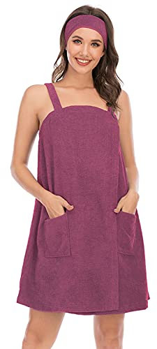 Jamron Donna Regolabile Abito Asciugamano da Bagno con Fascia per Capelli per Doccia Sauna Spa & Coperture da Spiaggia Fucsia L
