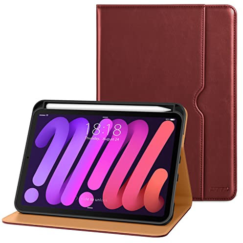 DTTO iPad Mini 7th Case (A17 Pro) 2024 / iPad Mini 6th Generation 2021 8.3 Inch Premium Leather Folio Case for Mini 7/6 with Pencil Holder - Multiple Viewing Angles, Wine Red