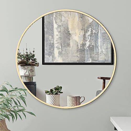 Americanflat Specchio Rotondo da Parete da 81,2 cm con Cornice Dorata - Specchio Tondo Bagno, Camera da Letto, Ingresso, Salotto - Specchio da Parete Rotondo Grande