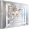 Feeby 1-teilig Wandbild 90x60 cm Geometrische Formen 3D-Illusion Tunnel Druckbild Leinwandbild Wandbild Kunst Bilder Schlafzimmer Deko Wohnzimmer Lilien Blumen Abstraktion Beige