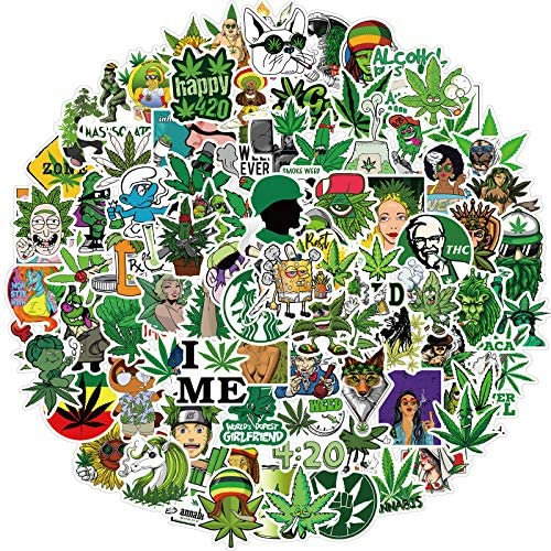 LYLSDSB Weed Aufkleber 100 Stück Cool Vinyl Marihuana Unkraut Sticker für Koffer Skateboard Motorrad Wasserflaschen Auto Fahrrad Laptop,wasserdichte Graffiti Sticker für Erwachsene