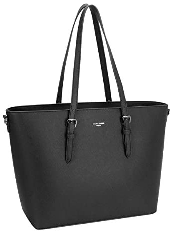 David Jones - Fourre-Tout Femme Fille - Sac Porté Epaule Cuir PU Anse Longue Grande Capacité A4 Pour Cours Lycée Etudiante, Shopping et Travail - Noir