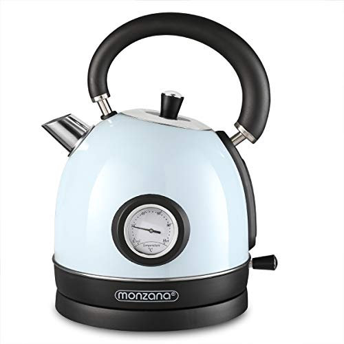 MONZANA® Electric Dome Kettle | 1.8L | Retro Vintage Style | Rapid Boil | Automatic Cut-Out | Boil Dry Protection | 2200 W | Temperature Gauge | Filter | Light Blue