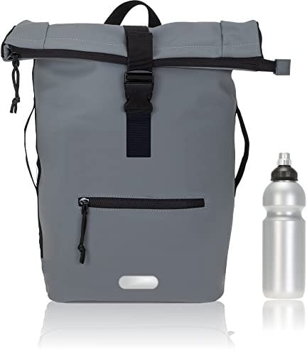 Elephant Rucksack Herren Plane Time Bag Kurierrucksack Roll-Top Fahrradrucksack Sport Fitness Damen 23 Liter A4 12821 + Flasche (12825 Grey Uni)