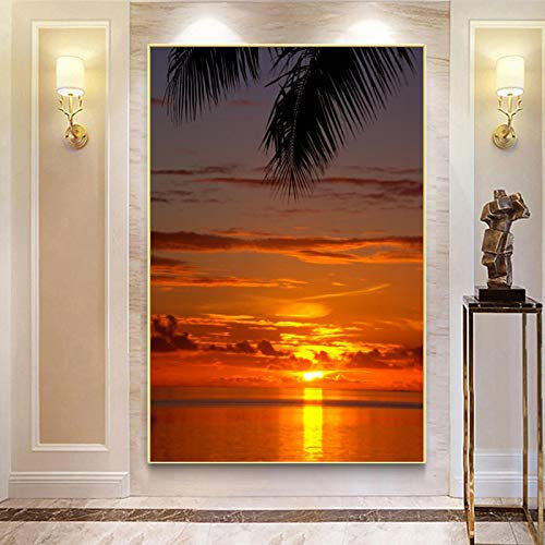QITEX Wandbilder Schlafzimmer 50x70cm Kein Rahmen Moderne Landschaft poster & kunstdrucke Wand Bilder leinwand bilder Meer Sonnenuntergang Leuchten Bilder Wohnzimmer Cuadros Dekor