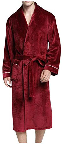 Accappatoio da uomo in pile morbido accappatoio in pile super morbido di lusso con cappuccio vestaglia per donna uomo flanella di lusso o spesso invernale caldo, 0b-rosso, M