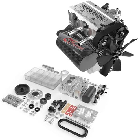SEMTO ENGINE ST-NF2 DIY Mini Metall Motor, Inline Zweizylinder Viertakt Motor Technikbausatz, Nitro-Motor Verbrennungsmotor, 3D Puzzle Metall Motor Kit Experiment Technikbegeisterte