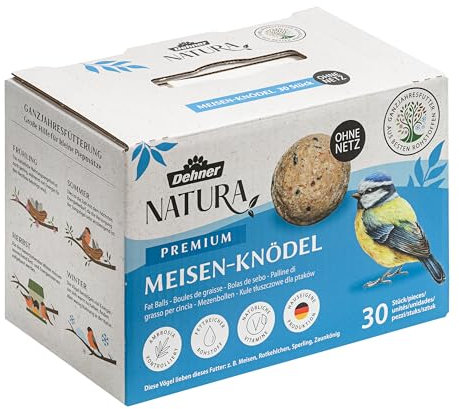 Dehner Natura Premium Mangime per uccelli selvatici, palline per cinciallegre, senza rete, 30 pezzi, 90 grammi ciascuno (2,7 kg), 1 pezzo (confezione da 1)