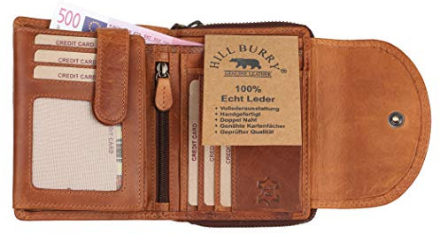 Hill Burry Herren Geldbörse Portemonnaie echt naturgegerbt Leder | Unisex | Reißverschluss | praktisches Kleingeldfach | Brieftasche | Geldbeutel | RFID Schutz | Wallet