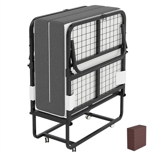 CAIYUN Folding Bed with Mattress,Guest Z Single Bed,Portable Foldable Beds with Memory Foam Mattress and Fabric Storage Bag,Spare Beds,Rollaway with Fold-up Metal Frame 75 x 31
