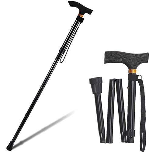 Gehstock Klappbar, SAKIUNI Gehstock Damen Höhenverstellbar, Gehstock Herren Elegant, Spazierstock Herren Schwarz, Gehstock Faltbar, Spazierstock Gehstock für Senioren (Schwarz)