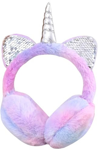 IHCEMIH Cache-oreilles pour filles et femmes - En peluche moelleuse - Réglable - Licorne - Paillettes - Accessoires d'hiver - Pour la course à pied, le ski, le vent - Cadeau d'extérieur pour enfants,