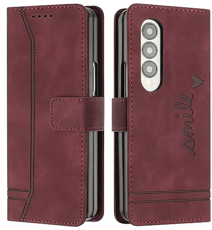 Lihondar Funda para Samsung Galaxy Z Fold 3, Funda Samsung Z Fold 3 con Tapa, Funda Libro Samsung Z Fold 3, Tipo Libro Fold Carcasa Case Telefono Cubrir Móvil Phone Cover Piel Protector (Rojo)