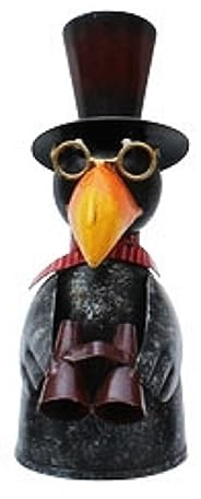 ETC lustiger Zaunhocker Rabe mit Hut Goldener Brille und rotem Schal Metall bemalt Verschiedene Motive zur Auswahl (schwarz-braun Fernglas)