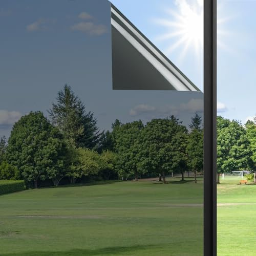 Haton Window Privacy Film One Way Window Tint for Home, Sun UV Blocking Heat Control Reflective Mirror Tinting Film See Out Not in Office Door Coverings, Black 17.5 x 78.7