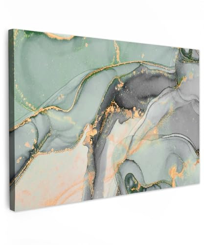 MuchoWow© Impression sur Toile Decoration Murale Peinture 90x60 cm Tableaux Decoratifs Muraux Déco Chambre Tableau Salon Marbre - Vert - Paillettes - Or