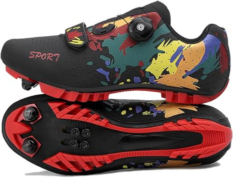 Hixingo Fahrradschuhe Herren Damen, Bunte Graffiti Drucken MTB Radsportschuhe Mountainbike Schuhe Sneaker Atmungsaktive Outdoor-Radschuhe Fahrrad Spin MTB Schuhe