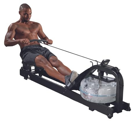 FitEngine Premium Holz-Rudergerät mit Wasserwiderstand | 100% massives Eschenholz für effektives Training zuhause, klappbar und Nicht klappbar | Trainingscomputer und Tablethalterung