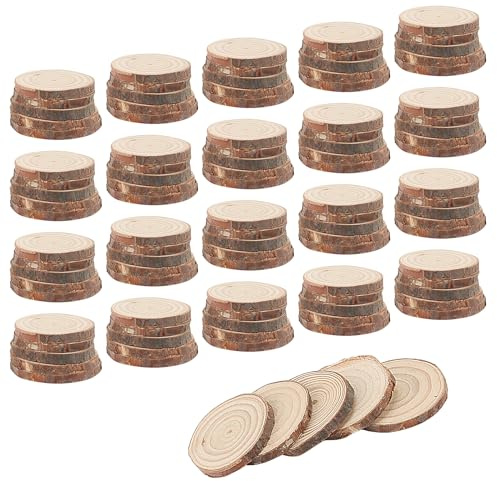 LEXININ Lot de 100 rondelles de bois naturel brut de 4 à 5 cm pour décorations artisanales