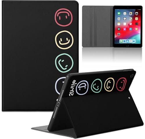 RUMDEY Niedliche Schutzhülle für iPad 9,7 Zoll 2018, iPad 6. Generation, iPad 5. Generation, Smiles Gesicht, gedrucktes Muster, Funda Folio-Hülle, Lederhüllen für Jungen, Mädchen, Damen, Herren