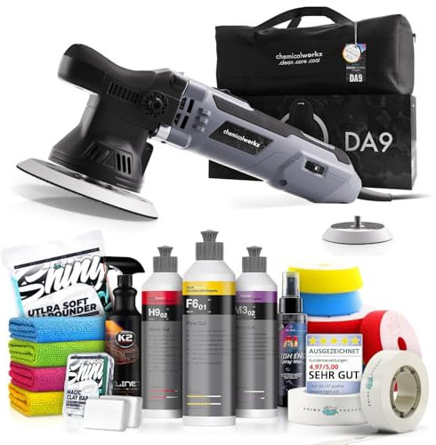 Poliermaschinen Set: chemicalworkz DA9 Exzenter Poliermaschine + Koch Chemie Politur Set + Royal Pads Premium Polierpads + Dr. Wack Versiegelung für Lack + Zubehör | 20-teilig