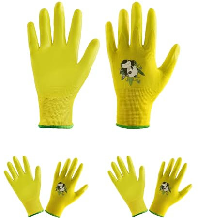 HANDLANDY 3 Pairs Kids Gardening Gloves for Age 2-13, Toddler Children Garden Yard Work Outdoor Playing Gloves, Rubber Coating, for Girls Boys Youth (Yellow, Size 2, Age 2-3)