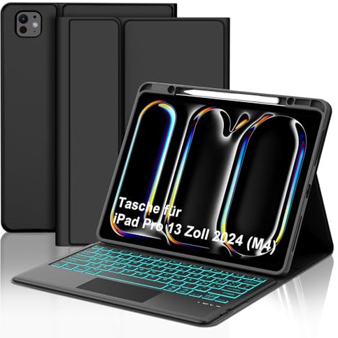 Custodia per iPad Pro da 13 (M4) 2024 con Tastiera – 7 colori Retroilluminata Rimovibile Trackpad Tablet Cover – Tastiera Bluetooth QWERTY Layout per iPad Pro 13 pollici (M4 2024), Nero
