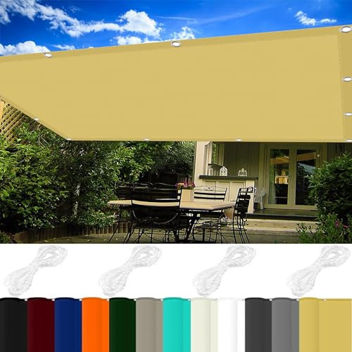 Sonnenschutznetz 0.6 x 7 m 98% UV Schutz Sonnensegel Terrassenüberdachung mit Ösen Und Kordel Reißfest für Garten Balkon Terrasse Camping, Creme Farben