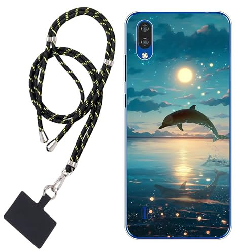 WUACYEAMING Carcasa para Móvil Compatible con ZTE Blade A5 (2020) Cover Funda Transparente para móvil con Dibujo TPU Atardecer Delfín1*Cordón para Teléfono Ajustable