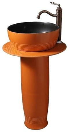 Lavabo Salle de Bain Lavabo à colonne for petit espace, lavabo sur pied en céramique for salle de bain, 3 pièces rétro sur pied, lavabo sur pied, lavabo extérieur for balcon, vert/orange Évier Lave Ma