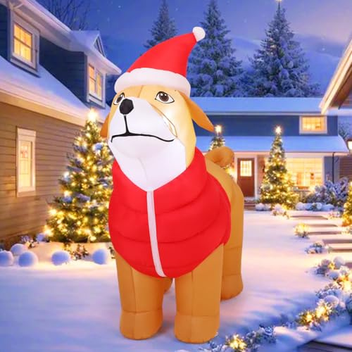 Comin Aufblasbare Weihnachtsdekoration, 150 cm hoch, für den Außenbereich, Golden Retriever, Hund mit roten Baumwolljacke mit integrierten LEDs für Weihnachten, Innen- und Außenbereich, Hof, Rasen