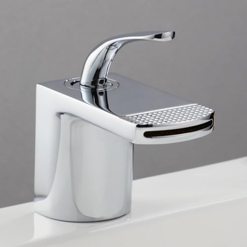 Wasserhahn Bad Wasserfall Waschtischarmatur Messing Einhebel Mischbatterie Waschbecken Armatur, Badarmatur Waschtischbatterie Badezimmer, Chrom, Silber