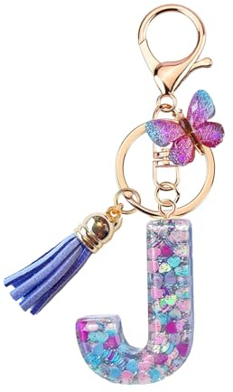 TRAVELKNOT Schlüsselanhänger Buchstabe Mädchen Damen Süß Quasten Schmetterling Keychain Schultasche Auto Personalisierte Geschenke Lila