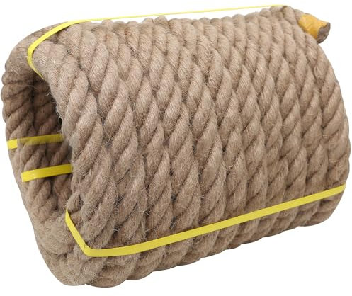 Juteseil, 3,8 cm × 30 m, natürlicher Hanf, dick, Schaukel, strapazierfähig, Tauziehen, nautisch, Handwerk, Lasso, Hängematten-Seil