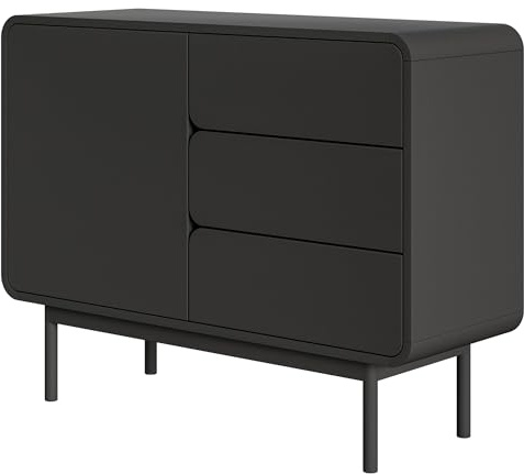 Selsey Kommode Aufbewahrungsschrank 1 Tür 3 Schubladen Schrank Schubladenschrank Push to Open 104 cm ORO Schwarz