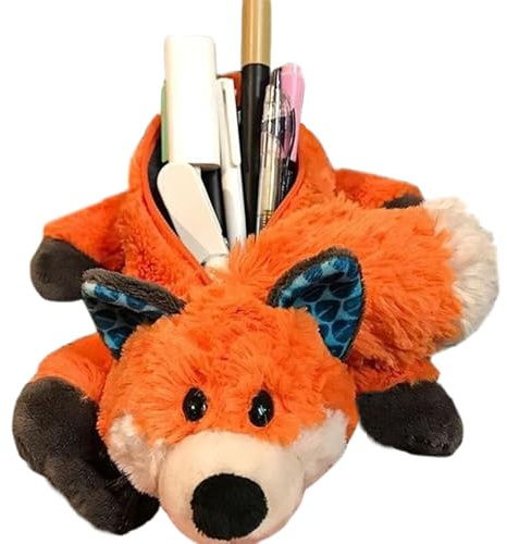 CNAFGBGG Kawaii Bleistift Beutel 7,9 Zoll großer Kapazität Süßes Fuchs Bleistiftkoffer, Flauschige Plüsch Bleistiftkoffer mit Reißverschluss, Cartoon Tierstifte für Schulbürovorräte schönes Geschenk