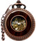 VIGOROSO Mechanische Taschenuhr für Herren, Vintage-Stil, Steampunk, Holzmaserung, hohles Design, mit Kette und Box, Roségold, Retro