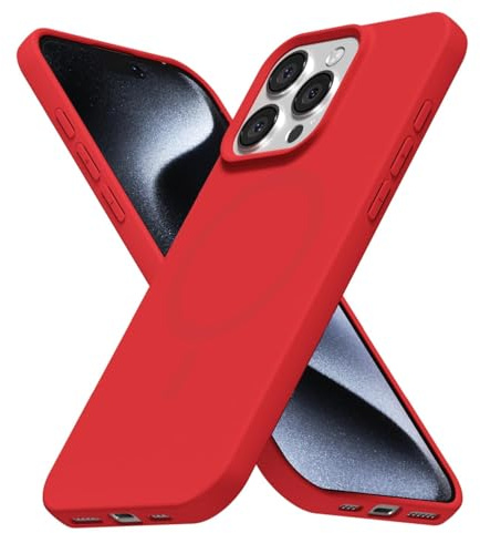 LoeoeL for iPhone 15 Pro Case Silicone Mag Safe, Compatible with Magsafe Ultra Slim Thin Magnetic Phone Case for Women Girls, Soft Rubber Gel Matte TPU Solid Color Minimalist Cover, Red