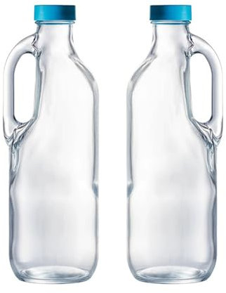 NCPSAKD Bouteille en Verre Transparent avec poignées et couvercles, Lot de 2 pichets de 1 400 ML