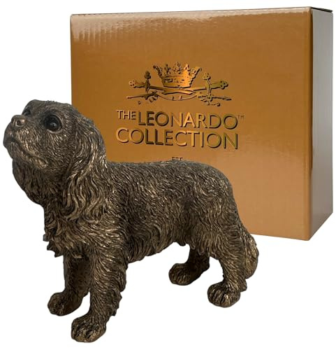 Animal Crackers Cavalier King Charles Spaniel figurine from the Leonardo Reflections Bronzed range, presented in a gold gift box