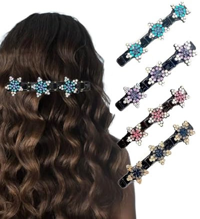 UYRVAPE 4 Stück Haarspangen mit funkelnden Kristallsteinen, Glitzernde Kristall-Stein Geflochtene Haarspangen, Sternform Doppelschicht Haarspangen für Frauen Mädchen, Modische Entenschnabel Haarspange