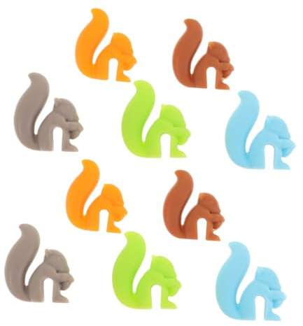 BEBEMOKO 10pcs Cute Squirrel Silicone Tea Bag Holder Mug Identifier Clip for Cup Carrier Kitchen Hanging Cup Holder Tea Coffee