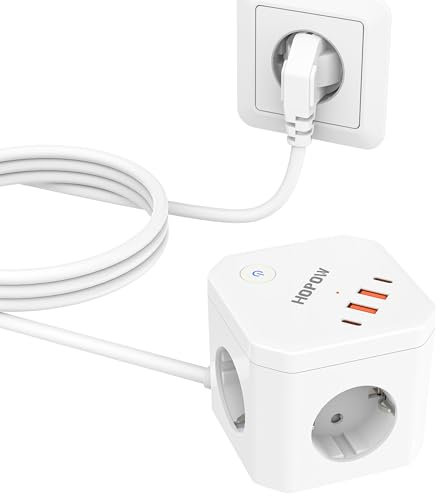 4 Fach Steckdosenwürfel mit USB (2 USB-A&2 USB-C), Steckdosenleiste Überspannungsschutz 900J, 3680W Mehrfachsteckdose, Verlängerungskabel 1,5m, Steckdosen mit Schalter für Wohnzimmer, Büro