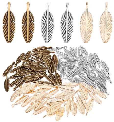 PH PandaHall 90 Stück 3 Farben Feder Charms 20x6mm Federanhänger Süße Vintage Anhänger Für Die DIY Herstellung von Ohrringen Halsketten Armbändern Lesezeichen Und Schmuck
