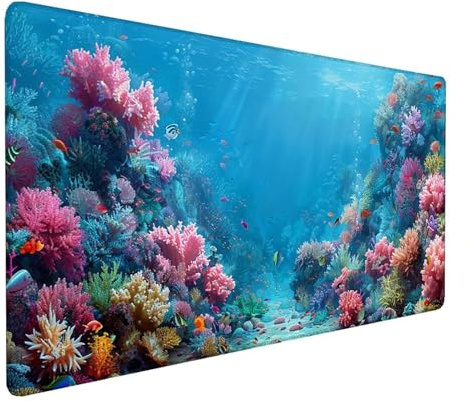 Blau Gaming Mauspad 900x400x3mm, Mousepad Fisch, Groß Schreibtischunterlage mit rutschfeste Gummibasis, Desk Mat Verbessert Geschwindigkeit und Präzision, Pc Gaming Accessories, Geschenke R-K-9