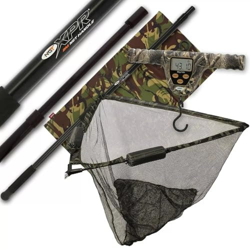 42 Fishing Landing Net Dual Float Camo 2m Telescopic Screw Fix Handle Digital Camo Scale 50kg/110lbs & Unhooking Mat DPM Carp Fishing Tackle Essential Gear
