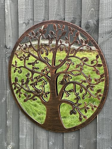 Round Tree of Life Metal Wall Art, Copper-Finish Garden acrylic reflective Mirror, 60cm Diameter