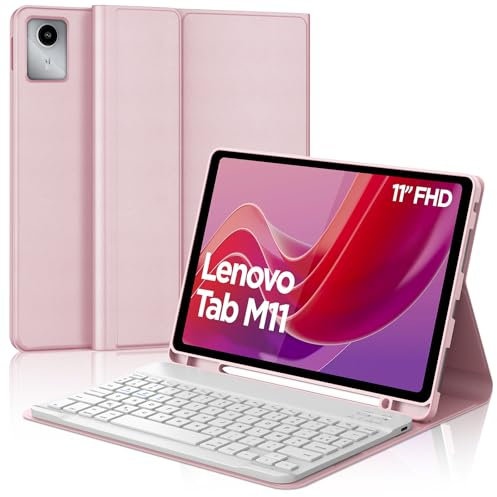 IVEOPPE Clavier pour Lenovo Tab M11 11, Coque avec Clavier Bluetooth Magnétique Amovible AZERTY Français pour Lenovo Tab M11 11 2024 TB330FU/TB330XU,Rose