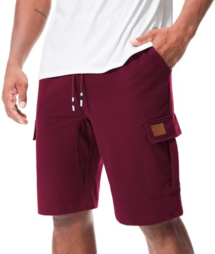 Suwangi Short Sport Cargo Homme Pantalon Coton Running Bermudas 4 Poches | Taille Elastique avec Cordon de Serrage,Gymnastique,Court,Casual,D'été