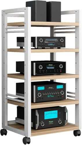 GYDUHYE Living Room CD Player Stand And Stereo Rack Audio Tower HiFi Stand 5-Tier Movable AV Media Stand Component Cabinet, with Height Adjustable Wooden Shelf for Home/Office/Theater(A)(Color:B)